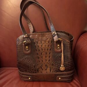 Brahmin Rich Brown Crocodile-Embossed Shoulder Bag